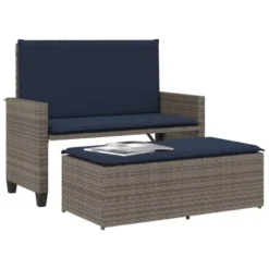 VidaXL Patio Bench With Cushions And Footstool – Outdoor Loveseat Sofa Bed, Gray Poly Rattan – Garden, Patio, Deck Furniture -All Patio Furniture GUEST 4ac16c4e e774 4889 8458 5c9d161b8dcd