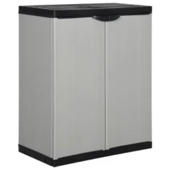 VidaXL Garden Storage Cabinet With Shelf In Gray And Black - PVC And PP Cabinet - Compact And Secure Outdoor Cabinet