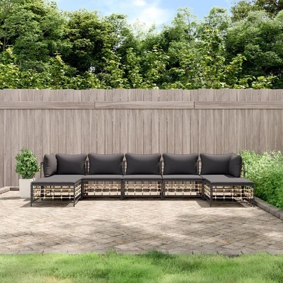 VidaXL Poly Rattan Anthracite Patio Lounge Set - 7 Piece Garden Furniture With Gray Cushions, Comfortable Seating For Outdoors, Terrace, Deck Area 3 VidaXL Poly Rattan Anthracite Patio Lounge Set - 7 Piece Garden Furniture With Gray Cushions, Comfortable Seating For Outdoors, Terrace, Deck Area