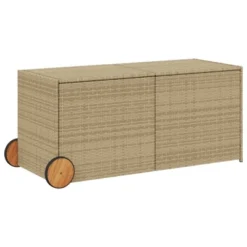 VidaXL Garden Storage Box With Wheels Mix Beige 74.8 Gallon Poly Rattan