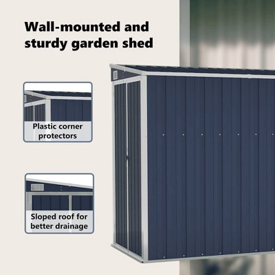 VidaXL Storage Shed Wall-mounted Garden Shed For Backyard Galvanized Steel - Anthracite 46.5" X 113.4" X 70.1" 11 VidaXL Storage Shed Wall-mounted Garden Shed For Backyard Galvanized Steel - Anthracite 46.5" X 113.4" X 70.1" - Image 9