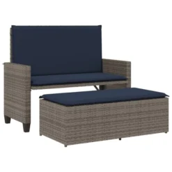 VidaXL Patio Bench With Cushions And Footstool – Outdoor Loveseat Sofa Bed, Gray Poly Rattan – Garden, Patio, Deck Furniture -All Patio Furniture GUEST 4efb0d56 1407 44a4 beab 6968da7f7601