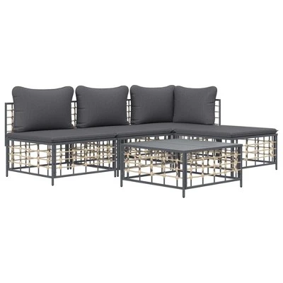 VidaXL 5-Piece Patio Lounge Set With Dark Grey Cushions - Anthracite Poly Rattan, Powder-Coated Steel Frame, Versatile Outdoor Furniture Collection 4 VidaXL 5-Piece Patio Lounge Set With Dark Grey Cushions - Anthracite Poly Rattan, Powder-Coated Steel Frame, Versatile Outdoor Furniture Collection - Image 2