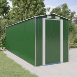 VidaXL Garden Shed Green Galvanized Steel Large Garden Shed - 75.6" X 238.6" X 87.8"