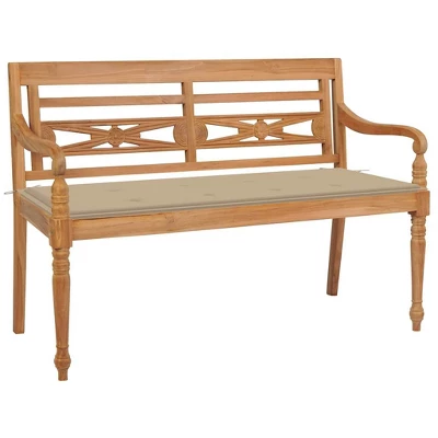 VidaXL Batavia Bench Garden Bench Patio Loveseat With Cushion Solid Wood Teak - Beige 47.2" 3 VidaXL Batavia Bench Garden Bench Patio Loveseat With Cushion Solid Wood Teak - Beige 47.2"