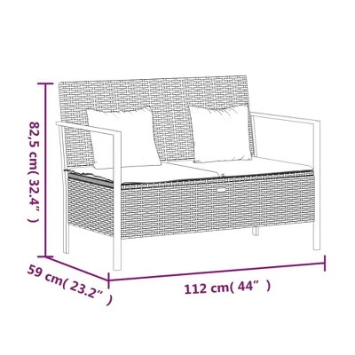 VidaXL 2-Seater Patio Bench With Cushions Poly Rattan - Brown 10 VidaXL 2-Seater Patio Bench With Cushions Poly Rattan - Brown - Image 8