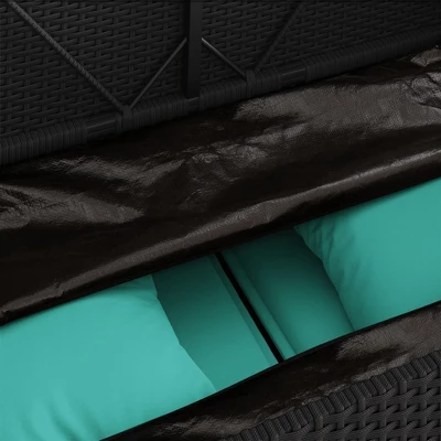 VidaXL Outdoor Loveseat Bench - Black PE Rattan, Padded Blue Cushions, Storage Under-Seat, Weather-Resistant, Garden/Patio Furniture, 44.5"x24"x34.3" 10 VidaXL Outdoor Loveseat Bench - Black PE Rattan, Padded Blue Cushions, Storage Under-Seat, Weather-Resistant, Garden/Patio Furniture, 44.5"x24"x34.3" - Image 8