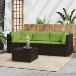 VidaXL Patio Lounge Set Brown With Green Cushions