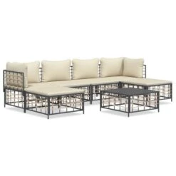 VidaXL Anthracite Poly Rattan Modular Patio Lounge Set// 7-Piece Outdoor Sofa Set With Cushions//Weather-Resistant Garden Furniture -All Patio Furniture GUEST 55c32783 d775 4380 a0bc 3eb3d1a95af3