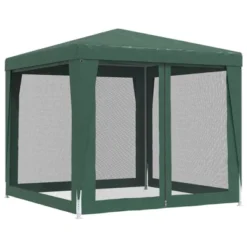 VidaXL Party Tent With Powder-Coated Iron Frame And HDPE Cover, Weather And UV Resistant With Mesh Sidewalls, Green, Dimensions: 98.4"x98.4"x96.5" -All Patio Furniture GUEST 57aa7334 643d 430c a77b 3e4445064513