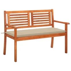 VidaXL Outdoor Patio Bench Loveseat Chair With Cushion Solid Wood Eucalyptus - Beige 47.2"