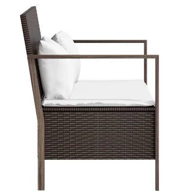 VidaXL 2-Seater Patio Bench With Cushions Poly Rattan - Brown 5 VidaXL 2-Seater Patio Bench With Cushions Poly Rattan - Brown - Image 3