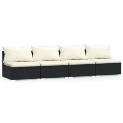 VidaXL Black Patio Furniture Poly Rattan - Cream Cushions -4 Seats -All Patio Furniture GUEST 59cc6404 0a1d 42d8 9ece 8efedb0a7d3a