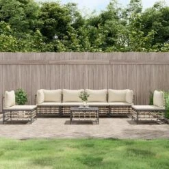 VidaXL 7 Piece Patio Lounge Set With Cushions - Anthracite Poly Rattan - Sturdy And Weather-Resistant - Comfortable Seating - Modular Garden Furniture
