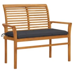 VidaXL Patio Bench With Cushion Seating For Outdoor Garden Solid Wood Teak - Anthracite