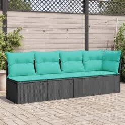 VidaXL Patio Sofa With Cushions - 4-Seater Outdoor Furniture Black Poly Rattan - Modular Design With Washable Covers
