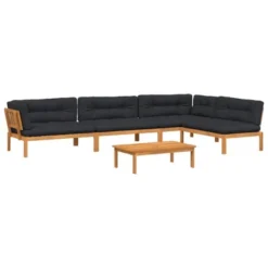 VidaXL Patio Pallet Sofa Set Set Of 5 Black Cushions, Natural Acacia Wood -All Patio Furniture GUEST 600dd045 e787 4c73 a8ee 8e06fc000a66