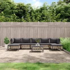 VidaXL 8 Piece Anthracite Patio Lounge Set With Cushions, Poly Rattan, Comfortable Outdoor Seating With Durable Tabletop & Flexible Modular Design