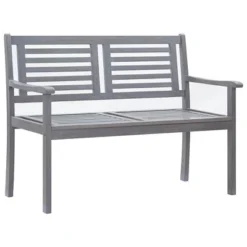 VidaXL Eucalyptus Wood Patio Loveseat Bench With Gray Cushion - Outdoor Seating For Garden, Terrace, Deck - Ergonomic 47.2"x 23.6"x 35" -All Patio Furniture GUEST 617aedc8 d8e6 4d6a bb72 ccfdc35eb9d9