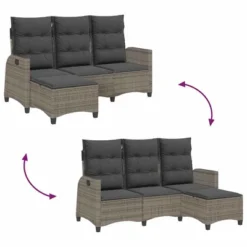 VidaXL Reclining Patio Sofa - PE Rattan/Steel - Gray L-Shaped Outdoor Sectional With Cushions - Adjustable Backrest - 69.3"x54.3" -All Patio Furniture GUEST 62d8b251 d6eb 4fd1 b800 661488301ed6