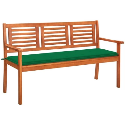 VidaXL Outdoor 3-Seater Patio Bench - Solid Eucalyptus With Cushion - Ergonomic Design - Easy-Clean Oil Finish - Green Cushion - 59.1" Width 3 VidaXL Outdoor 3-Seater Patio Bench - Solid Eucalyptus With Cushion - Ergonomic Design - Easy-Clean Oil Finish - Green Cushion - 59.1" Width