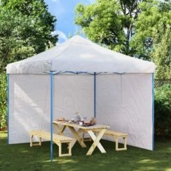 VidaXL White Party Tent Sidewalls With Zipper, 2 Pcs, PE Material, UV And Water-Resistant, Easy Hook And Loop Fasteners Installation
