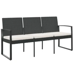 VidaXL Outdoor Bench 3-Seater Bench With Cushions For Porch Deck PP Rattan - Black -All Patio Furniture GUEST 63c98fa3 4d3e 42b1 b6ba 108caa46f965