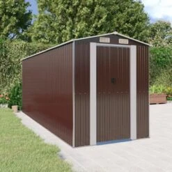 VidaXL Garden Shed Dark Brown Galvanized Steel Large Garden Shed - 75.6" X 205.9" X 87.8"