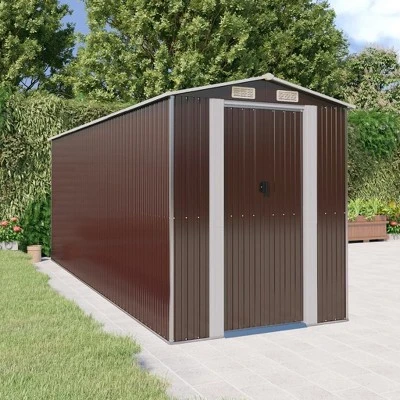 VidaXL Garden Shed Dark Brown Galvanized Steel Large Garden Shed - 75.6" X 205.9" X 87.8" 3 VidaXL Garden Shed Dark Brown Galvanized Steel Large Garden Shed - 75.6" X 205.9" X 87.8"