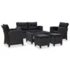 VidaXL 6 Piece Patio Sofa Set - Black Poly Rattan Outdoor Furniture With Thick Cushions And Durable Powder-Coated Steel Frame