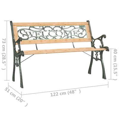 VidaXL Garden Bench Natural Wood, Green Solid Firwood, Cast Iron, PVC - 48" Welcome 9 VidaXL Garden Bench Natural Wood, Green Solid Firwood, Cast Iron, PVC - 48" Welcome - Image 7