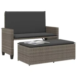 VidaXL Patio Bench With Cushions And Footstool - Convertible Outdoor Loveseat Sofa Bed - Gray Poly Rattan, Padded Cushions -All Patio Furniture GUEST 666c1387 cf4e 43db bc24 aa527f1addd1