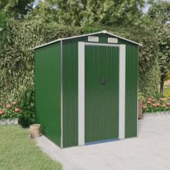 VidaXL Garden Shed Green Galvanized Steel Large Garden Shed - 75.6" X 75.2" X 87.8"
