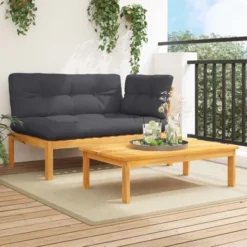 VidaXL 2 Piece Patio Pallet Sofa Set With Cushions - Solid Wood Acacia Outdoor Furniture For Garden, Patio, Balcony, Terrace