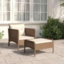 VidaXL 2 Piece Patio Lounge Set With Cushions Brown Poly Rattan
