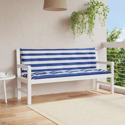 VidaXL Bench Cushion Water Repellent Outdoor Seat Cushion Pad Oxford Fabric - Blue And White 59.1" 3 VidaXL Bench Cushion Water Repellent Outdoor Seat Cushion Pad Oxford Fabric - Blue And White 59.1"