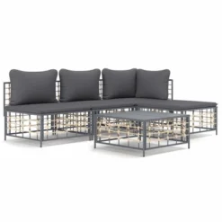 VidaXL 5-Piece Patio Lounge Set With Dark Grey Cushions - Anthracite Poly Rattan, Powder-Coated Steel Frame, Versatile Outdoor Furniture Collection 21 VidaXL 5-Piece Patio Lounge Set With Dark Grey Cushions - Anthracite Poly Rattan, Powder-Coated Steel Frame, Versatile Outdoor Furniture Collection -All Patio Furniture GUEST 6e45ccd6 8fbb 4763 92e8 68cf6ab6ac3f
