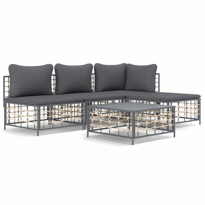 VidaXL 5-Piece Patio Lounge Set With Dark Grey Cushions - Anthracite Poly Rattan, Powder-Coated Steel Frame, Versatile Outdoor Furniture Collection 12 VidaXL 5-Piece Patio Lounge Set With Dark Grey Cushions - Anthracite Poly Rattan, Powder-Coated Steel Frame, Versatile Outdoor Furniture Collection - Image 10