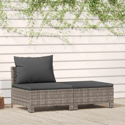 VidaXL Garden Lounge Set Gray Poly Rattan Medium Lightweight 3 VidaXL Garden Lounge Set Gray Poly Rattan Medium Lightweight