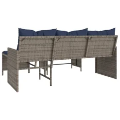 VidaXL 3-Seater L-Shaped Patio Sofa Set With Table - Gray Poly Rattan, Navy Cushions, Powder-Coated Steel Frame & Glass Top -All Patio Furniture GUEST 6f838a49 305e 4ee2 8bec 5fcd6ad43a94