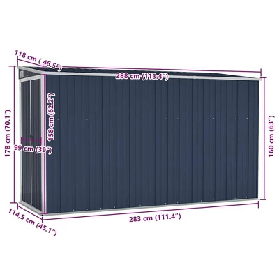 VidaXL Storage Shed Wall-mounted Garden Shed For Backyard Galvanized Steel - Anthracite 46.5" X 113.4" X 70.1" 8 VidaXL Storage Shed Wall-mounted Garden Shed For Backyard Galvanized Steel - Anthracite 46.5" X 113.4" X 70.1" - Image 6