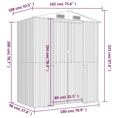 VidaXL Garden Shed Dark Brown Galvanized Steel Large Sliding Components 9 VidaXL Garden Shed Dark Brown Galvanized Steel Large Sliding Components - Image 7