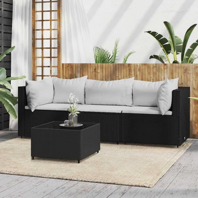 VidaXL Patio Lounge Set Black And White 3 VidaXL Patio Lounge Set Black And White