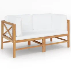 VidaXL 2-seater Patio Bench With Cream Cushions Solid Teak Wood