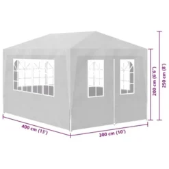 'vidaXL White Party Tent 10'x13' - UV And Water-Resistant Garden Gazebo With Steel Frame, Decorative Windows And Easy Access Zipped Door -All Patio Furniture GUEST 729ababf 1822 4168 b726 48c654018724