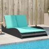 VidaXL Sun Lounger - Black Poly Rattan, Blue Cushions, Adjustable, Garden/Patio Outdoor Chaise Daybed, 3-Position Backrest, Removable Covers -All Patio Furniture GUEST 73204932 ef7c 449b 983f d2fa5d0a6e38