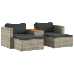 VidaXL 5-Piece Gray Poly Rattan Patio Sofa Set With Cushions - Acacia Wood Tabletop, Modular Design, Cushion Covers, Outdoor/Indoor Comfort -All Patio Furniture GUEST 746b19d6 d931 4220 a365 a8e092a3f70a