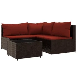 VidaXL Outdoor Patio Lounge Set, Brown PE Rattan Sofa Set With Cinnamon Red Cushions - 4 Piece, Includes Comfortable Padded Seating And Glass Tabletop -All Patio Furniture GUEST 749434da 0d4a 41ae a4fc 35e3c826da31