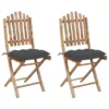 VidaXL 2X Folding Bamboo Patio Chairs With Cushions - Outdoor Garden Lounge Seating, Weatherproof & Space-Saving Furniture