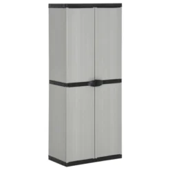 VidaXL Outdoor Garden Storage Cabinet - Compact Gray&Black PVC Design With 3 Shelves And Lockable Doors - 26.8"x15.7"x66.1"